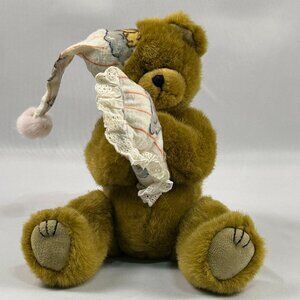 TY Plush Teddy Bear Moveable Legs Vintage Brown Bear Pillow & Nightcap